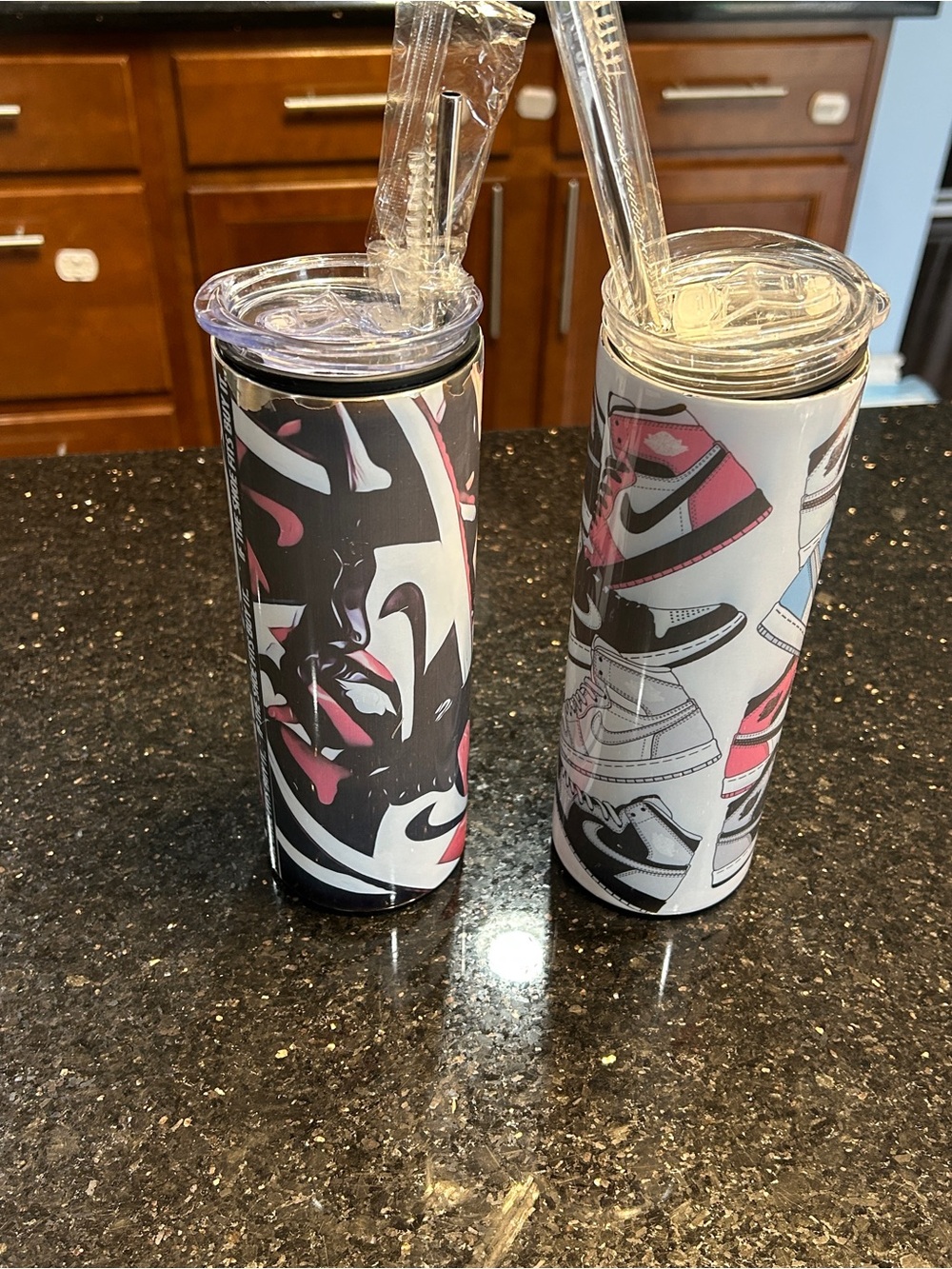 Insulated Travel Tumbler with Straw - Sneaker Print. 2 tumblers for $30